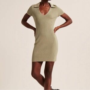 Abercrombie & Fitch Sage Green Ribbed V-neck Sweater Mini Dress